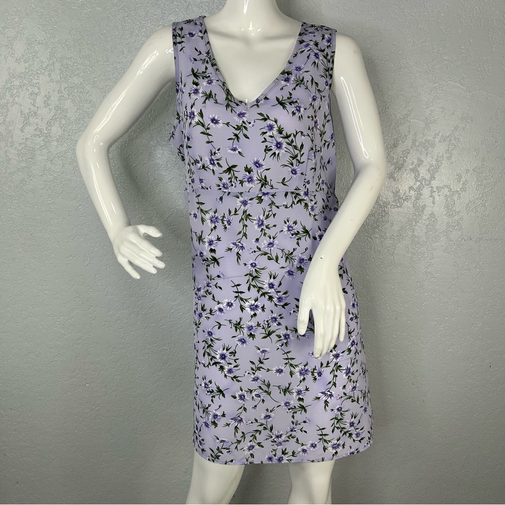 90s Lavender Cottagecore Sleeveless Mini Floral Dress Tie Backs Size 12